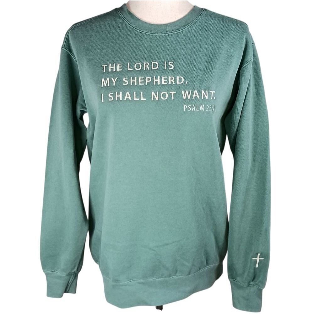 COMFORT COLORS Embroidered Bible Scripture Sweatshirt Psalm 23:1 Cotton Size S